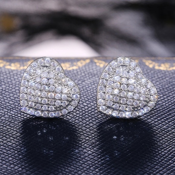 Silver Crystal Heart Stud Earrings - Picture 8 of 9